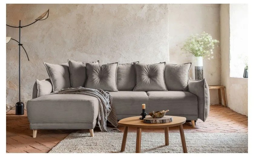 Világosbarna kordbársony kinyitható sarokkanapé (variálható) Lazy Lukka – Miuform
