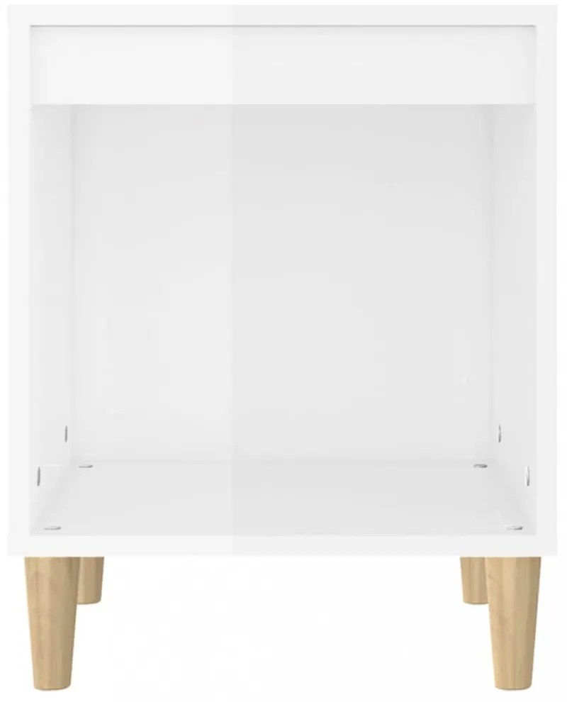 magasfényű fehér szerelt fa éjjeliszekrény 40x35x50 cm