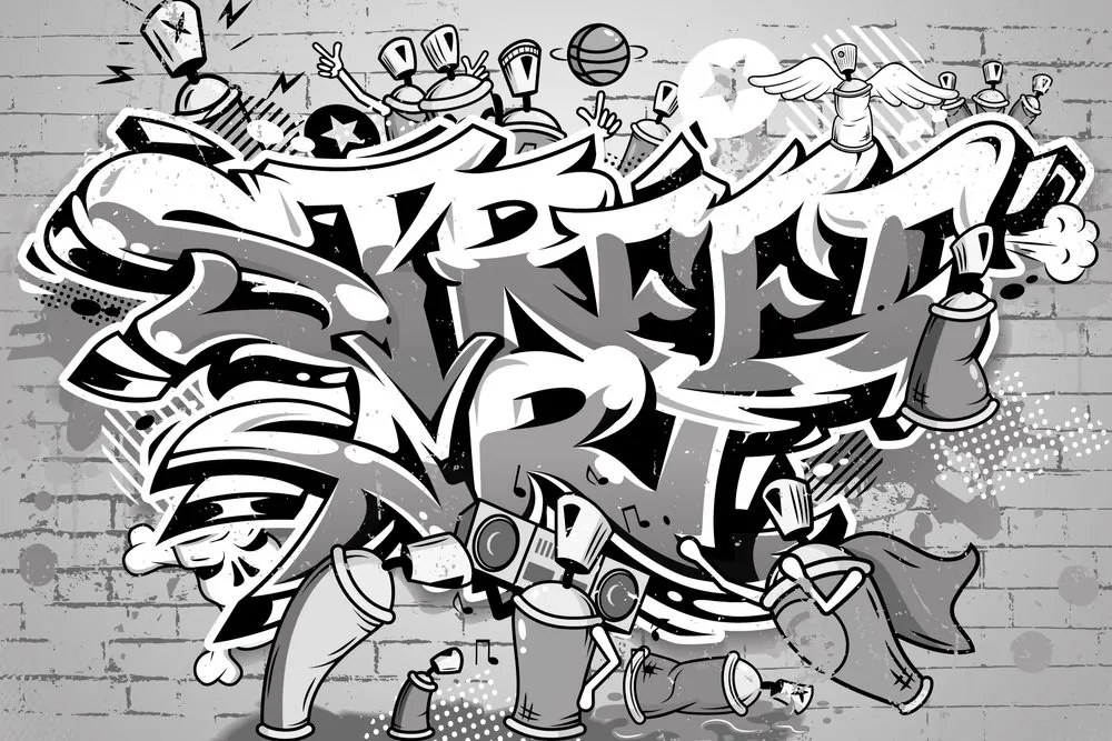 Öntapadó tapéta szürke Street Art felirat spray-kkel