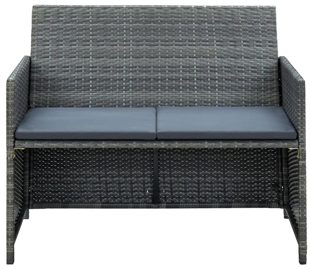 Szürke kétszemélyes polyrattan kerti kanapé párnákkal