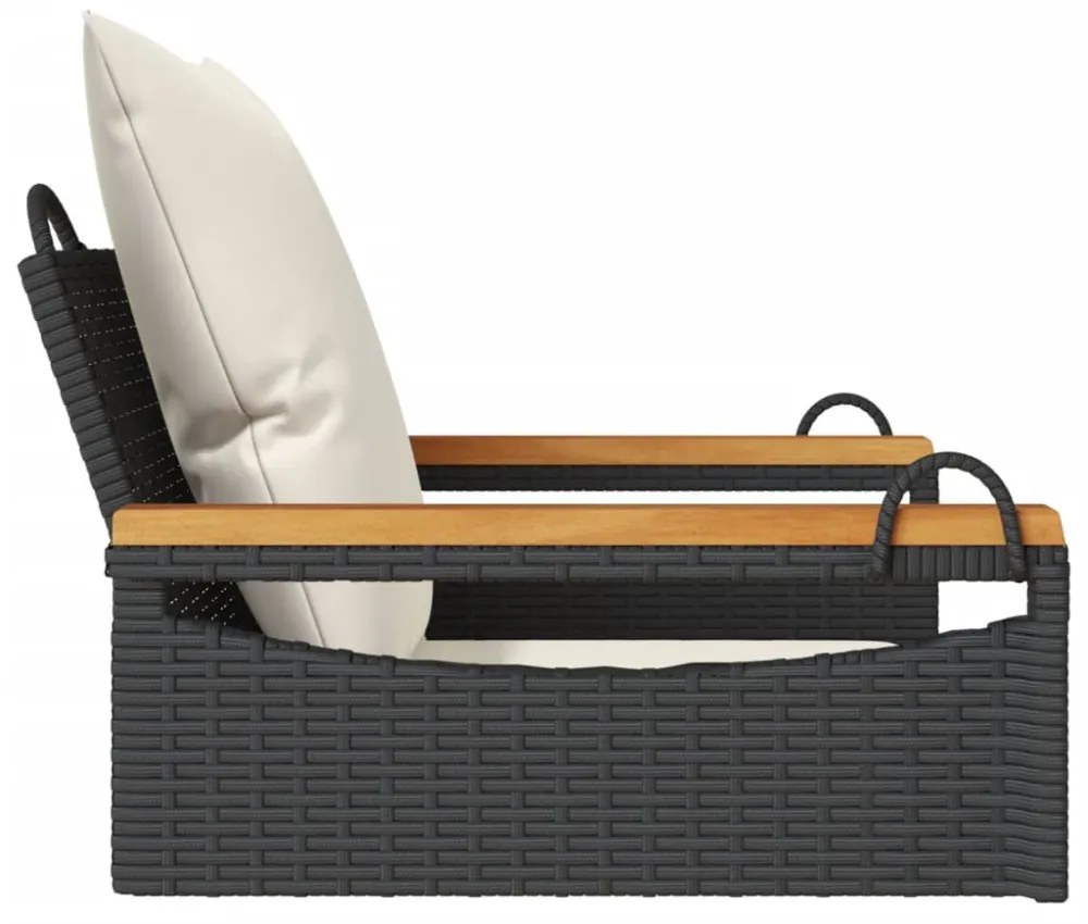 fekete polyrattan hintapad párnákkal 63 x 62 x 40 cm