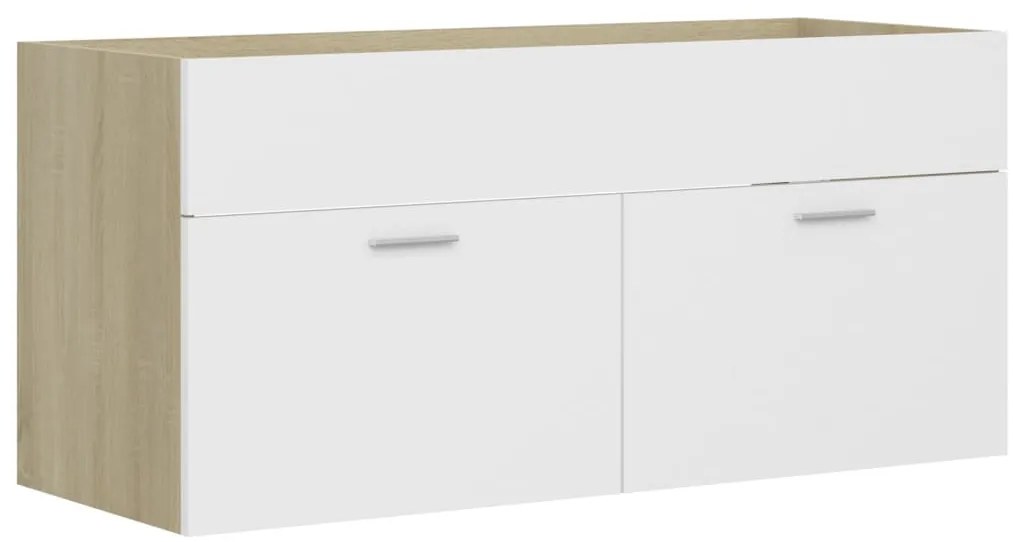Fehér és sonoma tölgy szerelt fa mosdószekrény 100x38,5x46 cm