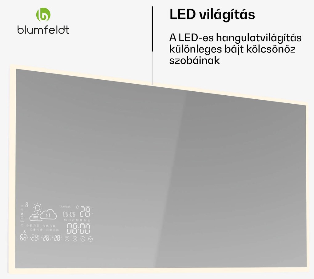 Blumfeldt Infravörös fűtőtest, Smart Mirror, Infravörös sugárzás, 600 W, IP44