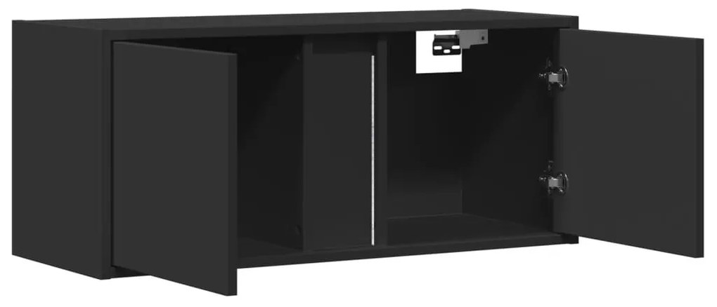 fekete fali TV-szekrény LED-világítással 80x31x35 cm