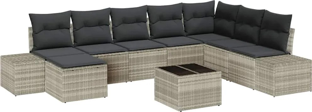 vidaXL Kerti Kanapé Szett párnával 9 pcs Világosszürke polirattan