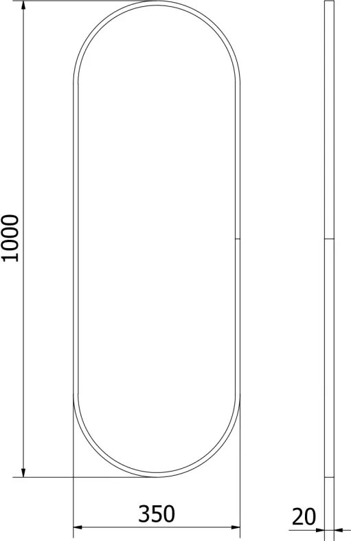 Mexen Loft ovális fürdőszobai tükör 100 x 35 cm, fekete keret - 9851-100-035-000-70