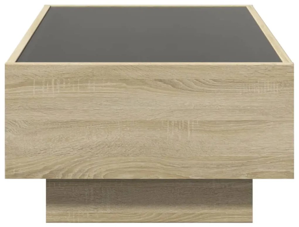 sonoma tölgy szerelt fa dohányzóasztal LED-del 90 x 50 x 30 cm