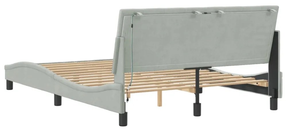 világosszürke bársony ágykeret LED-ekkel matrac nélkül Hanko 140 x 190 cm