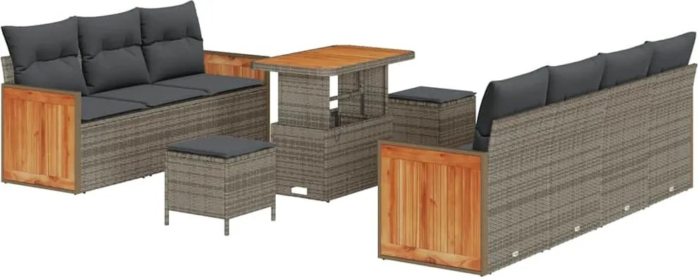 vidaXL Kerti Kanapé Szett 10 pcs Szürke Poli Rattan és Porfestett Acél