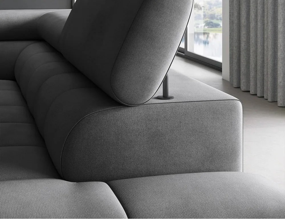 Sötétszürke bársony kinyitható-tárolóhelyes sarokkanapé (jobb oldali-L alakú) Ferucce – ELTAP