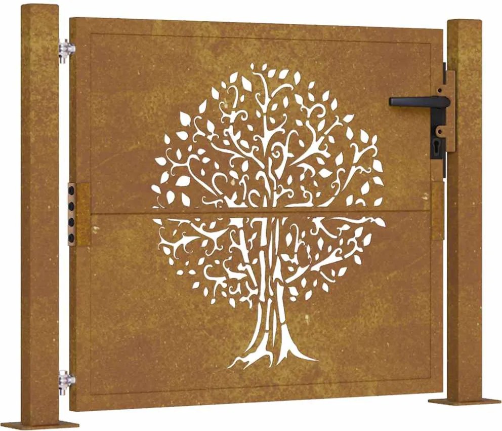 vidaXL Corten acél kerti kapu 100x75 cm, fa mintázatú