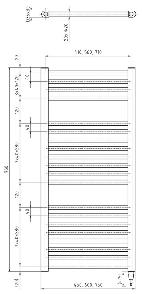 Aqualine Aqualine, DIRECT-E elektromos fűtőelem, egyenes, 450x960 mm, 300 W, fekete, ILE94TB