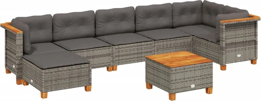 vidaXL 8 részes szürke polyrattan kerti ülőgarnitúra párnákkal