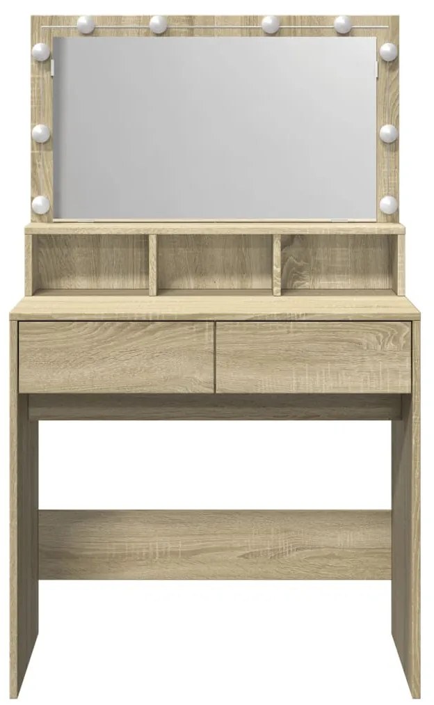 sonoma tölgy színű fésülködőasztal LED-del 80 x 41 x 134,5 cm