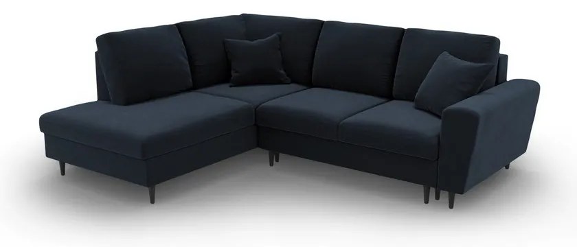 Sötétkék bársony kinyitható tárolóhelyes sarokkanapé (bal oldali-L alakú) Kyoto – Cosmopolitan Design
