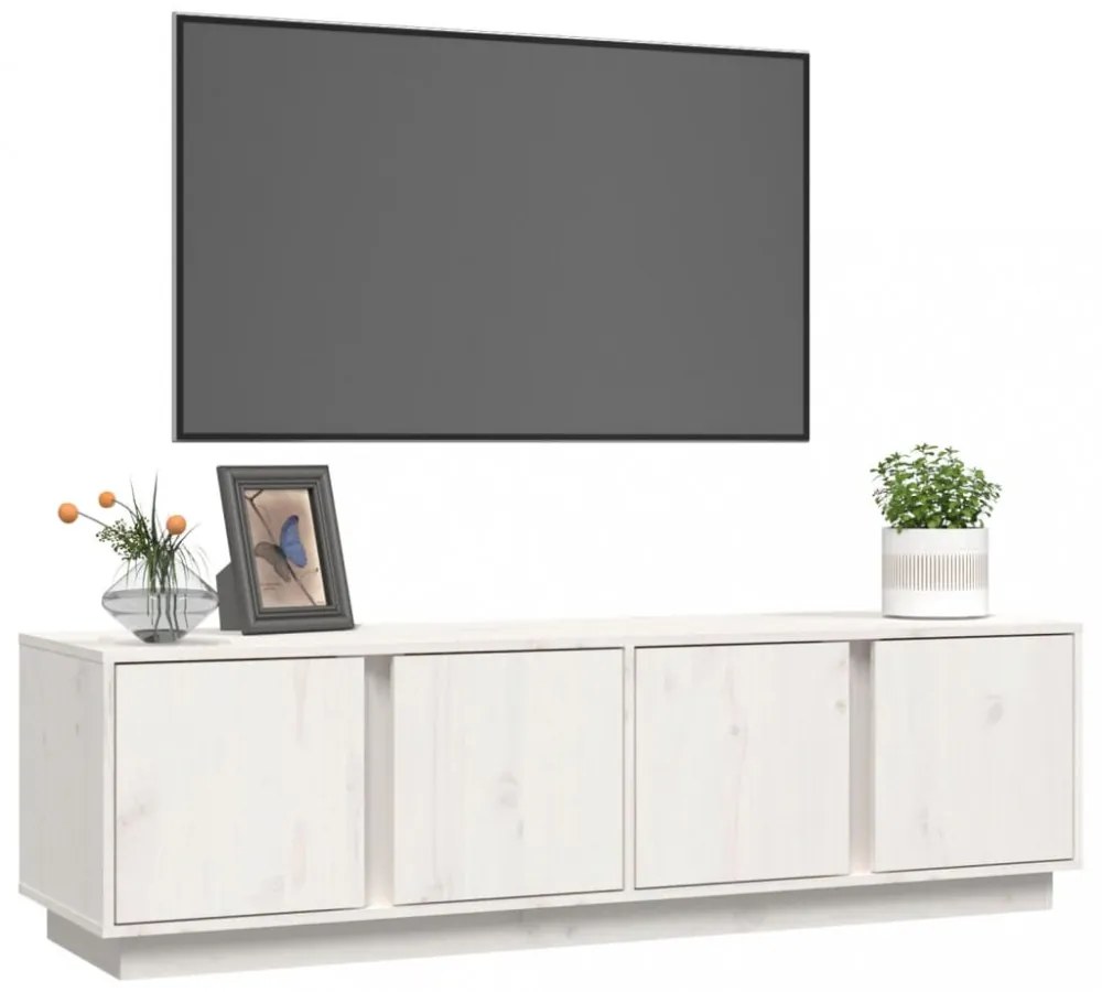 fehér tömör fenyőfa TV-szekrény 140 x 40 x 40 cm