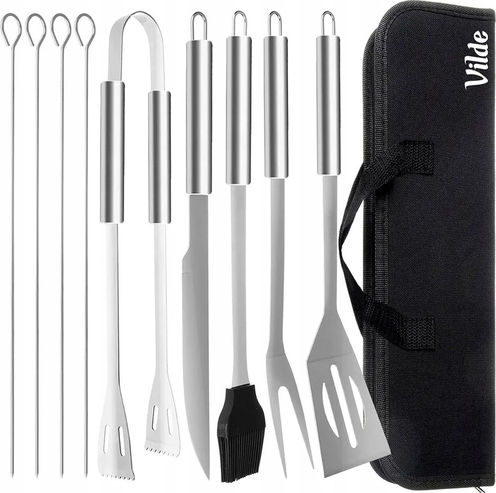 Grill Szett Edények Kiegészítők Rozsdamentes Evőeszközök Tokban 10 Db-os