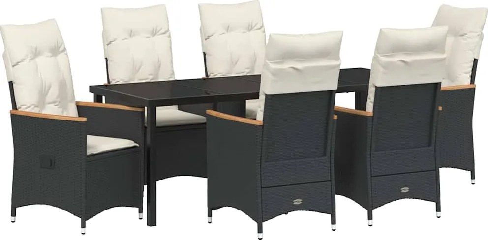 vidaXL Kert étkező szett párnával 7 pcs Fekete polirattan
