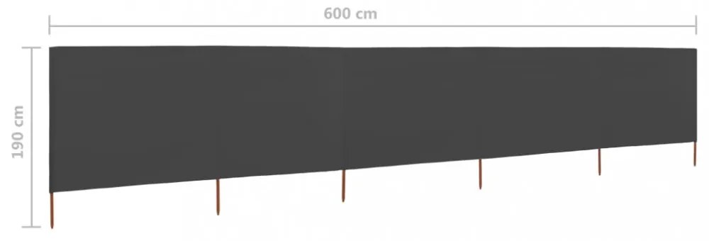antracitszürke 5 paneles szövet szélfogó 600 x 160 cm
