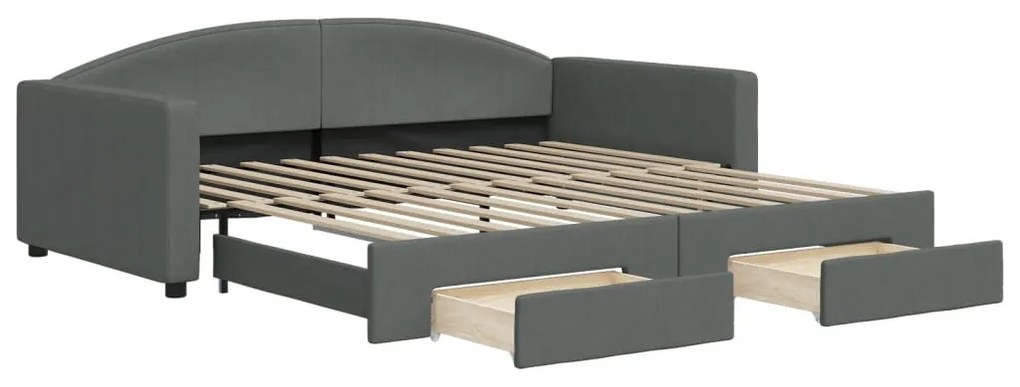 sötétszürke kihúzható szövet heverő fiókkal 100 x 200 cm