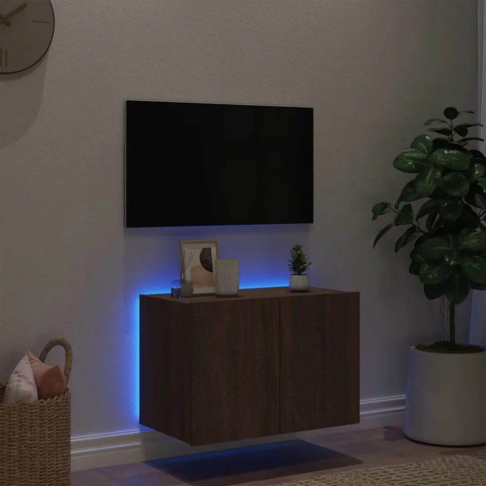 barna tölgyszínű fali TV-szekrény LED-del 60x35x41 cm