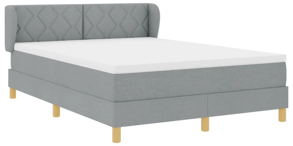 Boxspring Ágy Mattal - Világosszürke, 140x190 cm, Kárpit