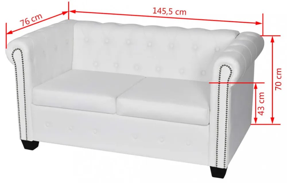2 személyes fehér műbőr Chesterfield kanapé