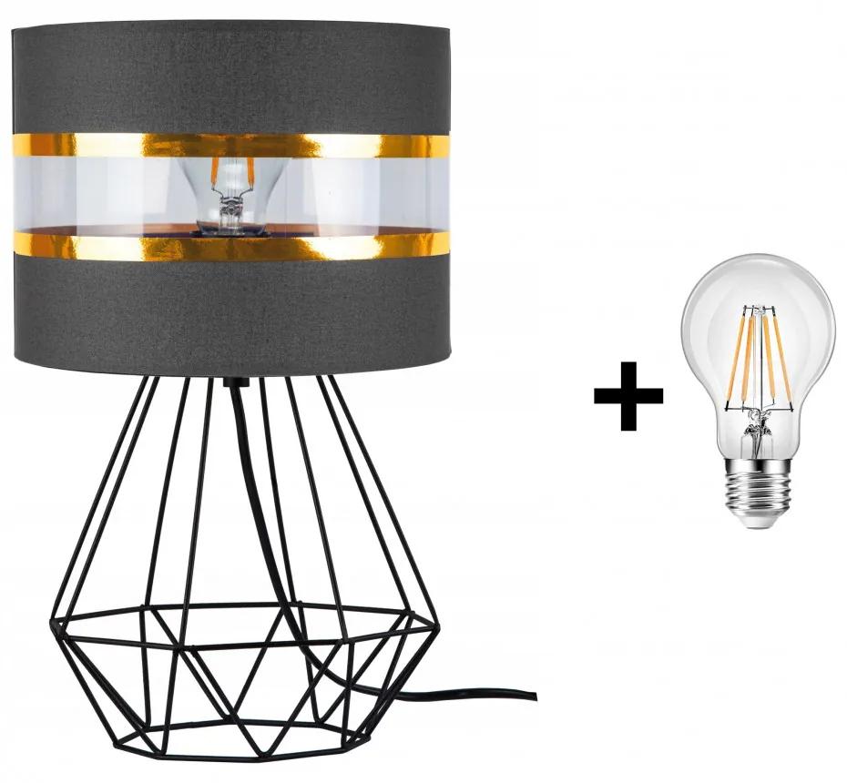 Glimex Abazur asztali/éjjeli lámpa szürke 1x E27 + ajándék LED izzó