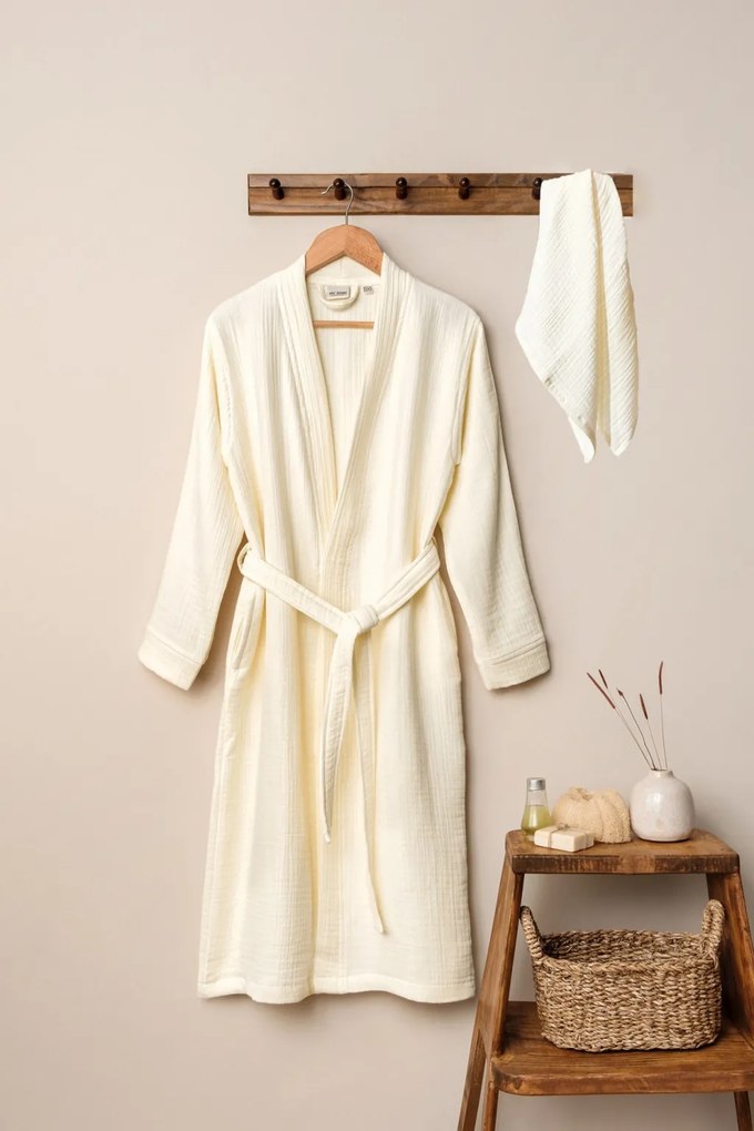 Kimono fürdőköpeny, ekrü