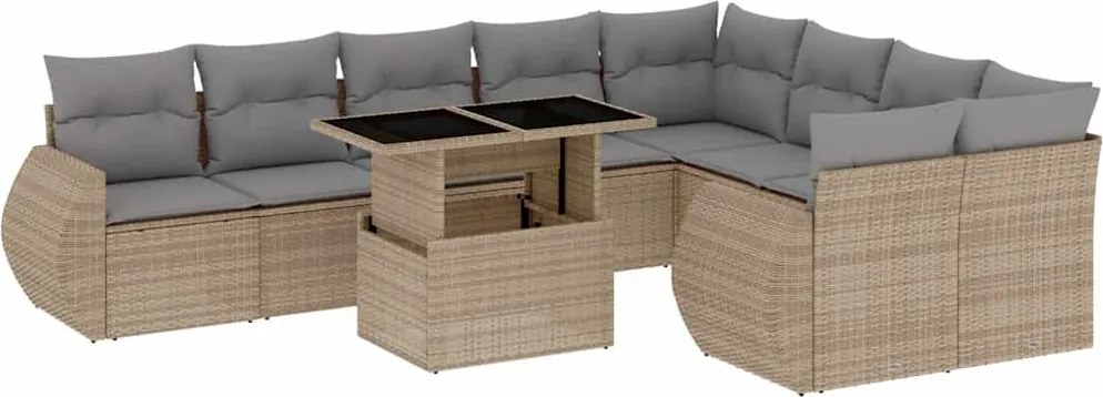 vidaXL 10 részes bézs polyrattan kerti ülőgarnitúra párnával