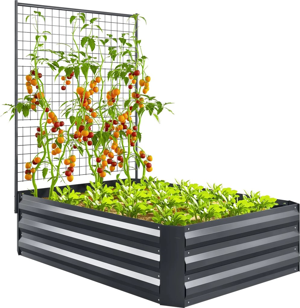 Outsunny Nagy Galvanizált Acél Kerti Virágtartó Trellis-szel Mászó Növényekhez és Nyitott Alappal Teraszon, Erkélyen 80x115x125 cm Sötét Szürke | Aoso