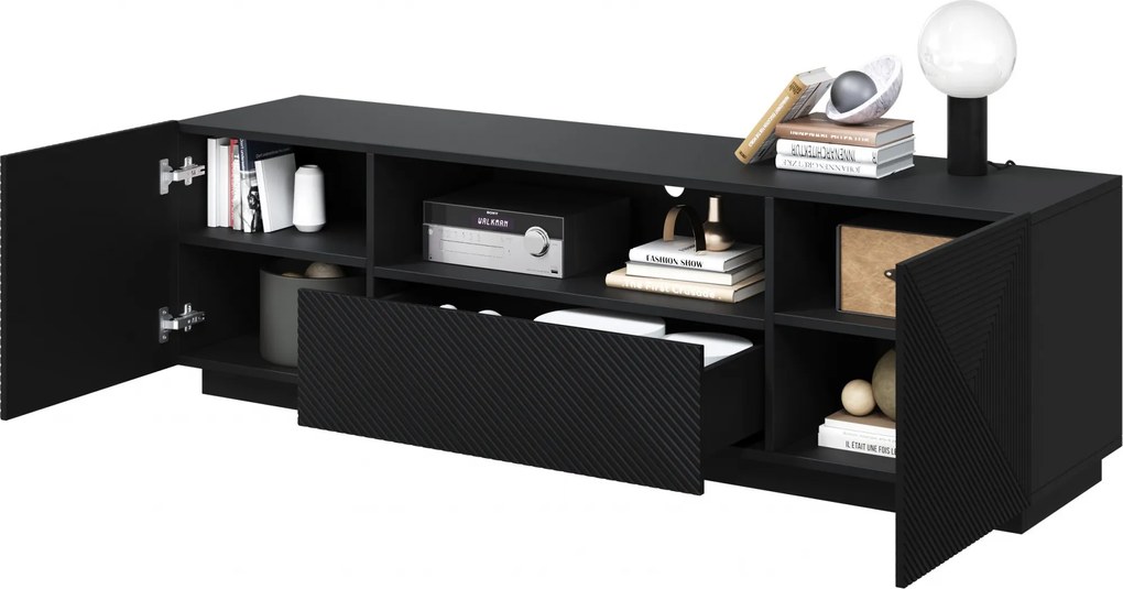 Asha TV-szekrény 167 cm fiókkal és nyitott résszel - fekete matt