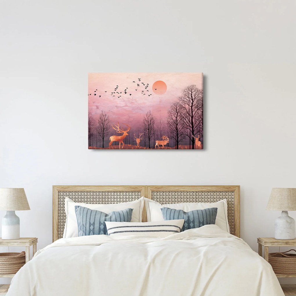 Kép - Szarvas a lenyugvó nap fényében (90x60 cm)