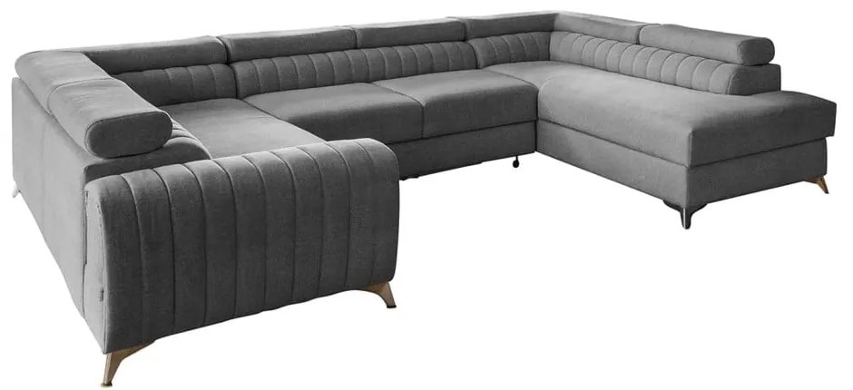 Sötétszürke kinyitható-tárolóhelyes sarokkanapé (jobb oldali-U alakú) Louis – ELTAP
