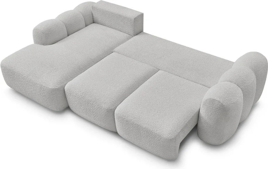 Világosszürke buklé kinyitható-tárolóhelyes sarokkanapé (bal oldali-heverő résszel) Montaigne – Bobochic Paris