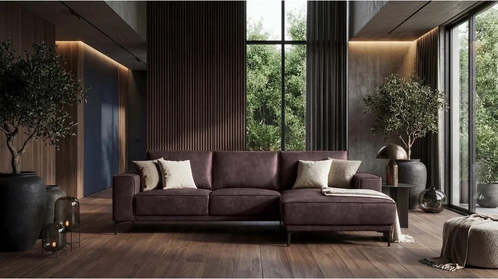 Sötétbarna bőrutánzat sarokkanapé (jobb oldali) Copenhagen – Scandic