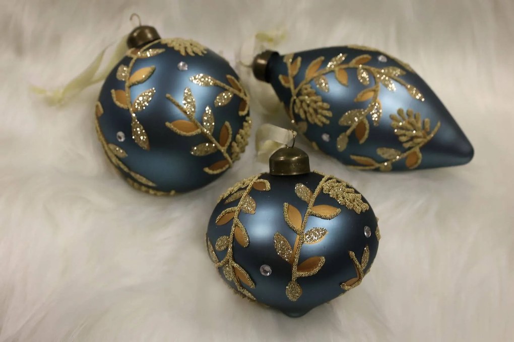Kék-arany matt karácsonyfadíszek 3-szett