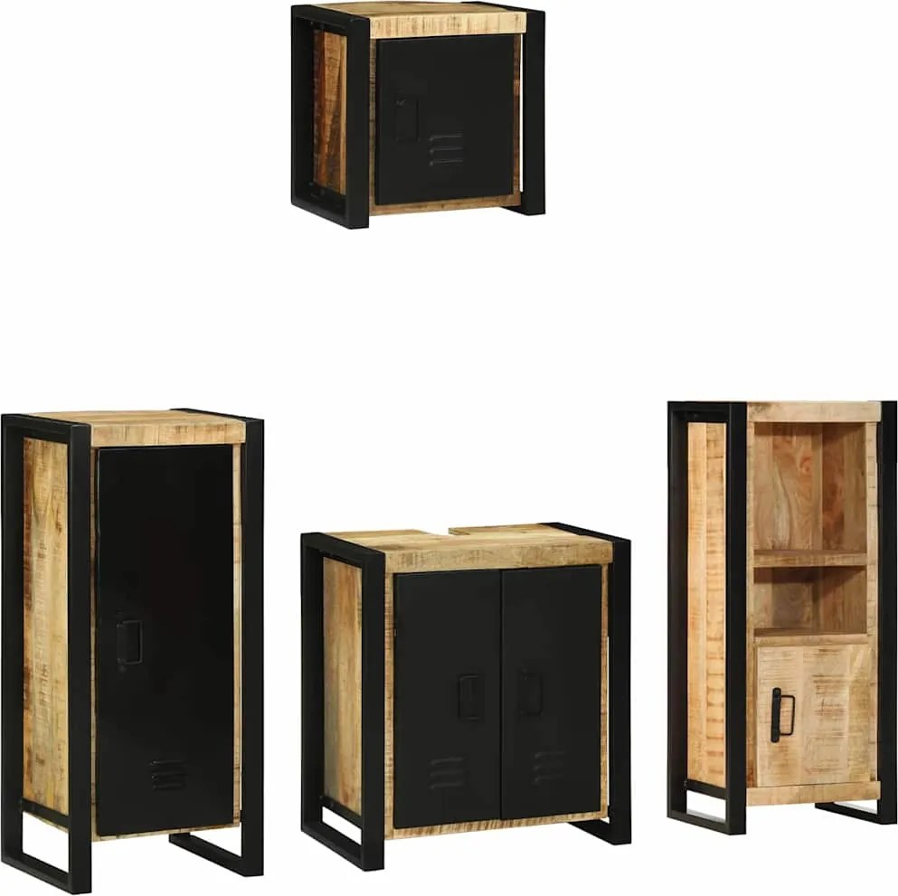 vidaXL Fürdőszoba bútor szett 4 pcs Barna és fekete Tömör Mangófát
