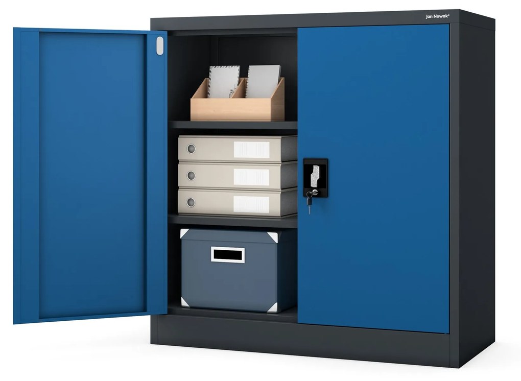 Alacsony fém irattartó szekrény BEATA, 900 x 930 x 400 mm, antracit-kék