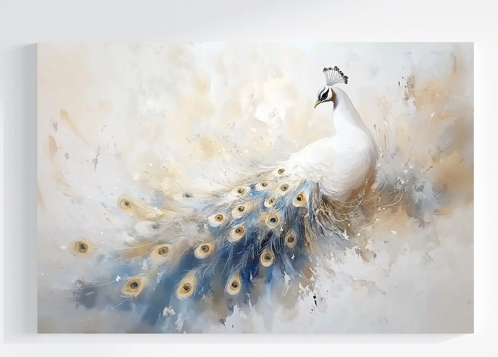 Canvas Elegáns Páva Fehér Tollak Glamour Art 60x40 Vászonkép