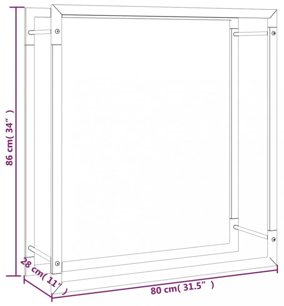 fekete acél tűzifatároló állvány 80x28x86 cm