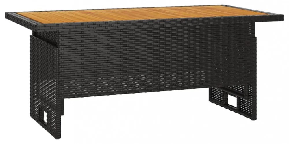 fekete tömör akácfa és polirattan kerti asztal 100x50x43/63 cm