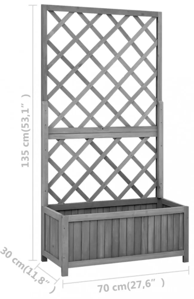fekete tömör fenyőfa rácsos kerti ültetőláda 70 x 30 x 135 cm