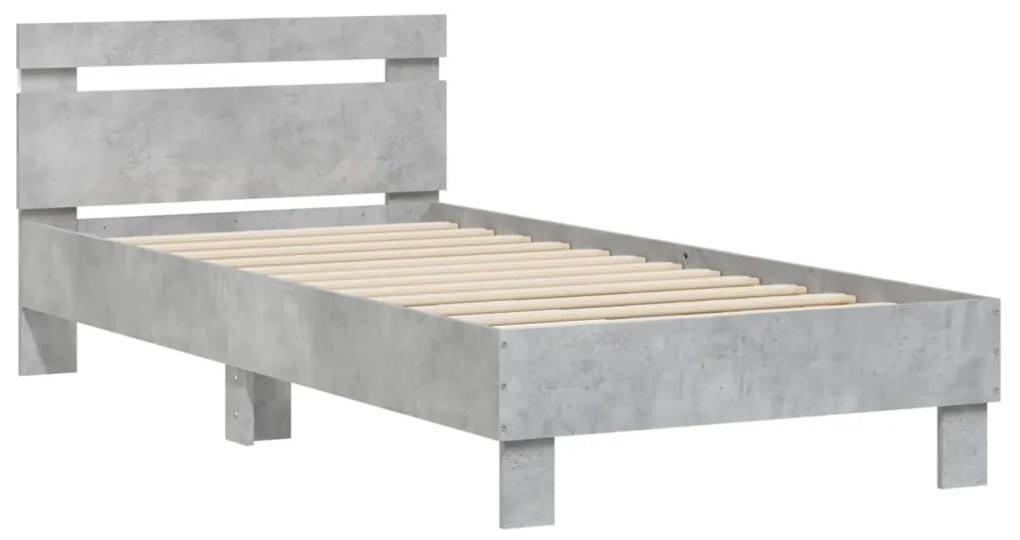 betonszürke ágykeret fejtámlával és LED-világítással 90x200 cm