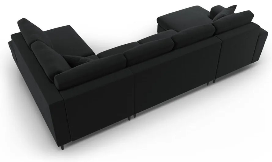 Fekete bársony kinyitható tárolóhelyes sarokkanapé (jobb oldali-U alakú) Kyoto – Cosmopolitan Design