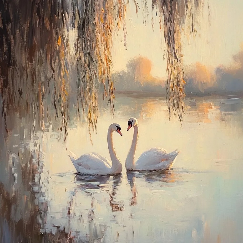 Vászonkép Canvas Tájkép Tó Madarak Hattyúk Pár Szerelem 80x80