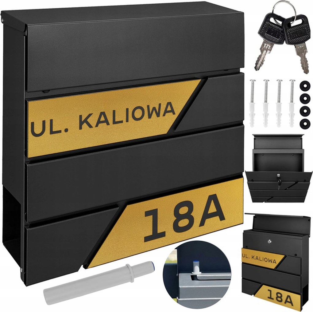 Fekete Posta- És Újságtartó Doboz Arany Minta