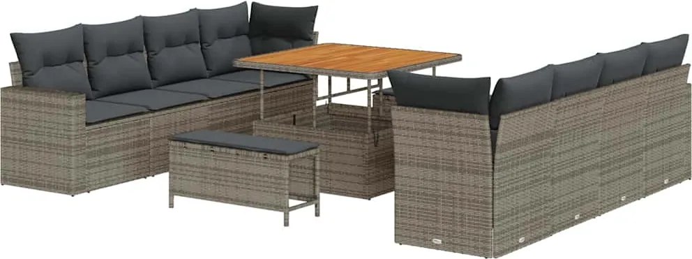 vidaXL Kerti Kanapé Szett 11 pcs Szürke polirattan