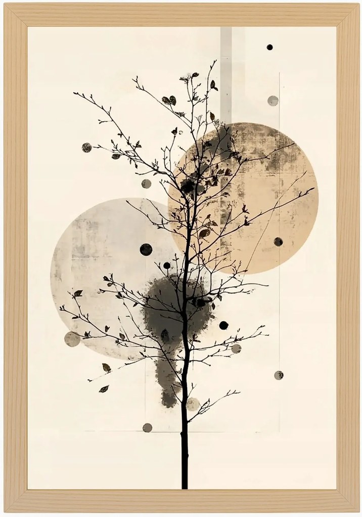 Poszter Keret Fa Grafika Geometria Fa Zen Természet Bézs Barna 40x60
