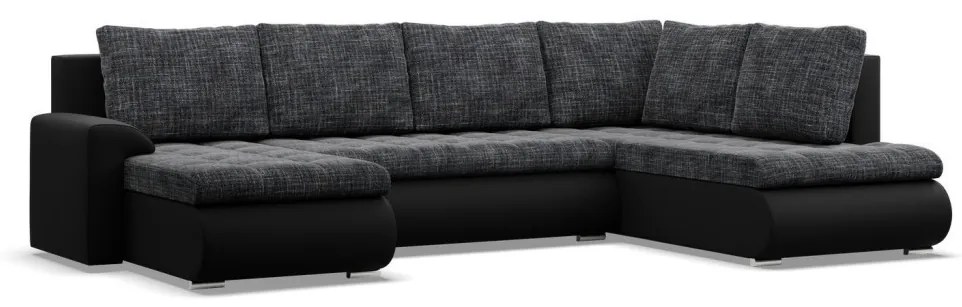 Tokio U sarokkanapé, 3 ágyneműtartóval, fonott + műbőr, jobboldali, szürke - fekete
